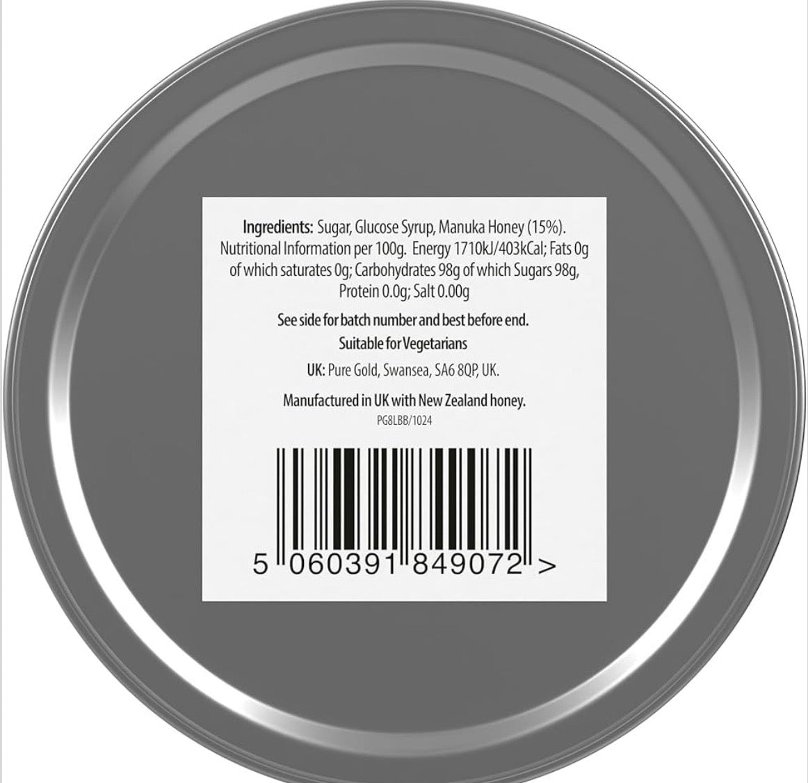 Pure Gold - Manuka Honey - 525+ MGO - 100g - Anti-Inflammatory Properties for Sore Throat Relief - 20 Lozenges - Plain